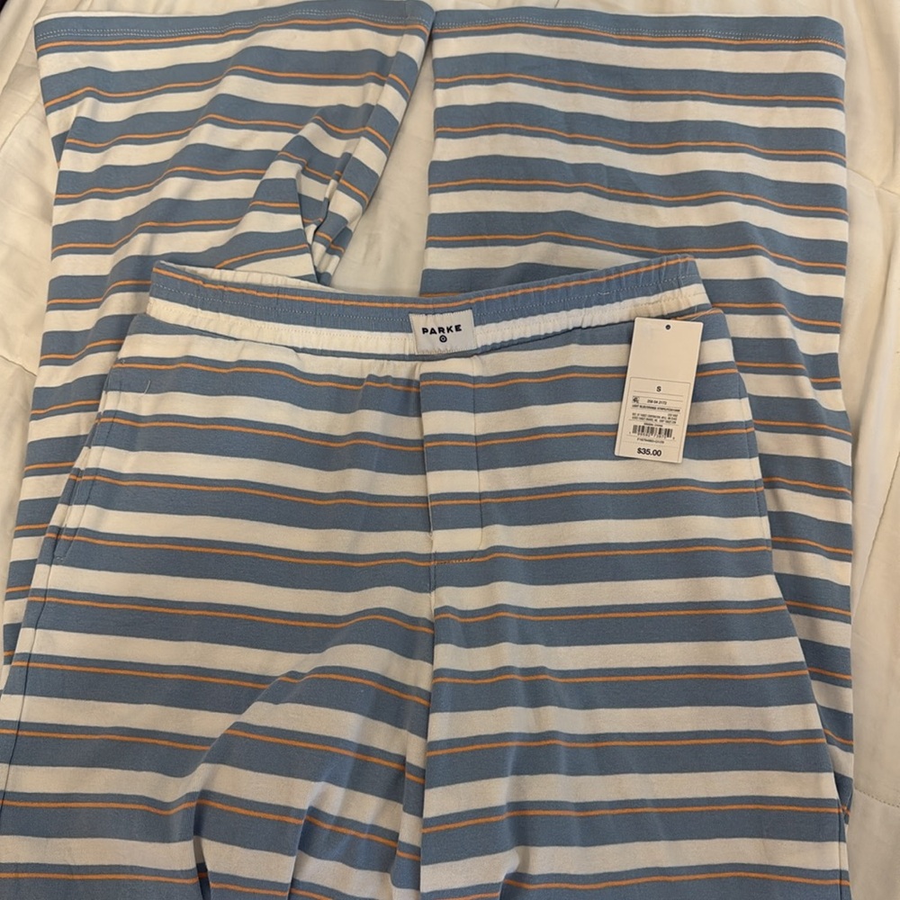 PARKE X TARGET Striped Wide-Leg Lounge Pants in Light Blue and White